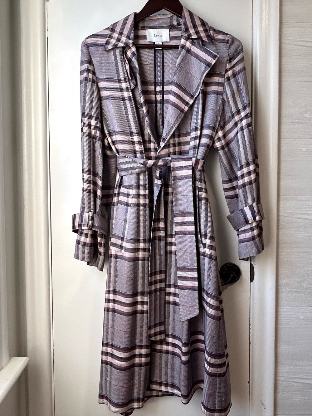 LEWIT Bold Trench Coat Navy Harper Plaid